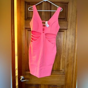 NWT Love Culture Sexy neon coral Mini Dress with side cutouts. Size Large